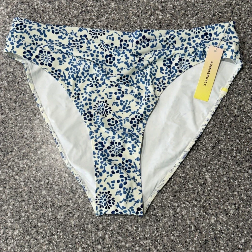 Summersalt Blue White Floral Bikini Bottom Swimwear Size 12 New With Tags Beach